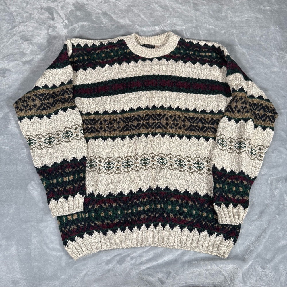 Vintage Peconic Bay Traders Sweater Mens L Tall Striped Cotton Made In USA